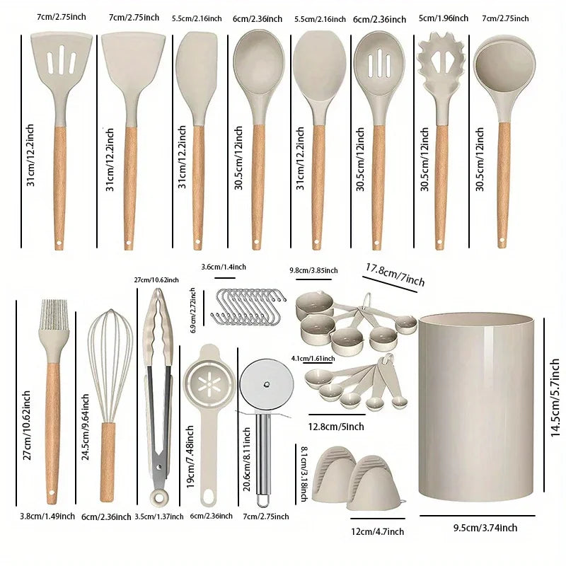 Set di utensili da cucina in silicone da 36 pezzi con supporto