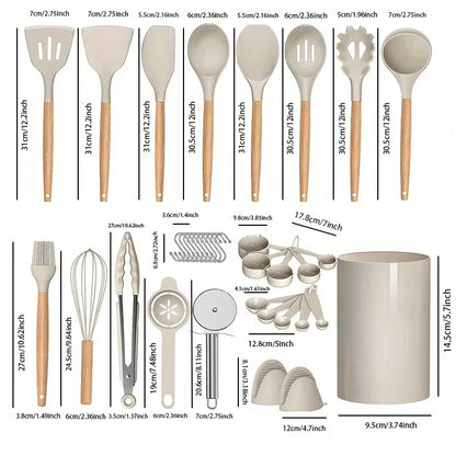 Set di utensili da cucina in silicone da 36 pezzi con supporto