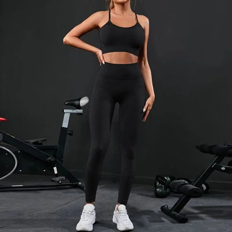 FlexShape™ Women’s Seamless Yoga Set – High Waist Leggings & Sports Bra Gym Outfit (2-Piece)