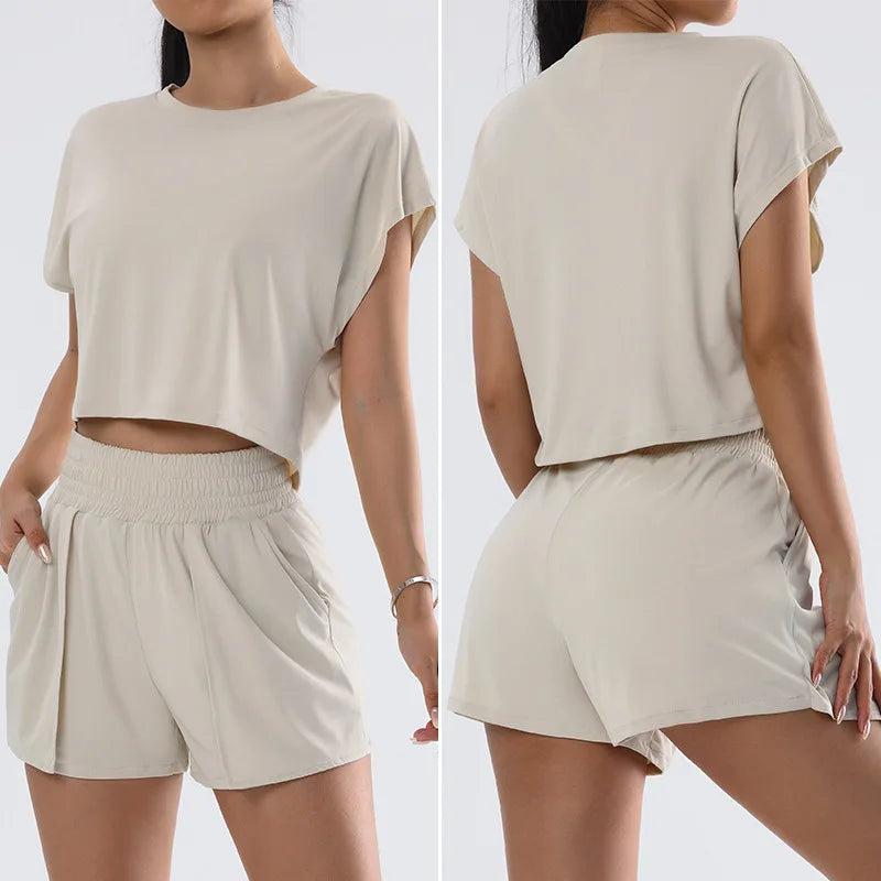 Women’s 2 Piece Workout Set Quick Dry Running Top and Shorts