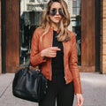 Women’s Fashion PU Leather Biker Jacket – Slim Fit Moto Coat with Zipper