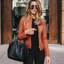 Women’s Fashion PU Leather Biker Jacket – Slim Fit Moto Coat with Zipper