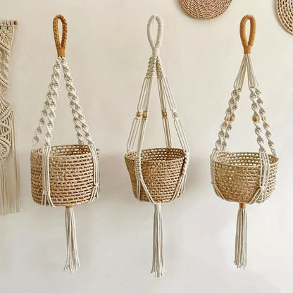 Cesta colgante para plantas de macramé 