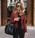 Women’s Fashion PU Leather Biker Jacket – Slim Fit Moto Coat with Zipper