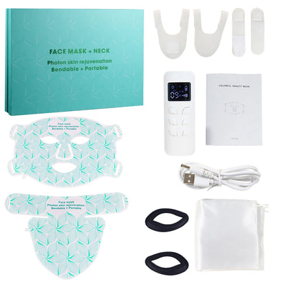 Maschera per viso e collo con terapia della luce LED a 8 colori - Dispositivo anti-invecchiamento per il viso a infrarossi rossi e vicini per rughe, acne, rassodamento della pelle e controllo del sebo