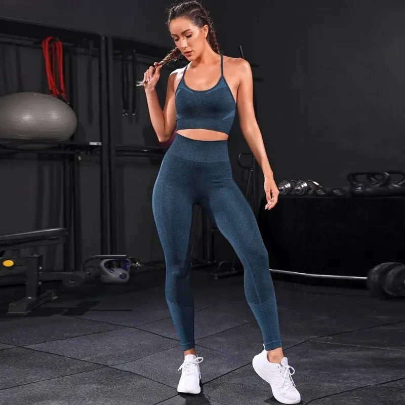 FlexShape™ Women’s Seamless Yoga Set – High Waist Leggings & Sports Bra Gym Outfit (2-Piece)