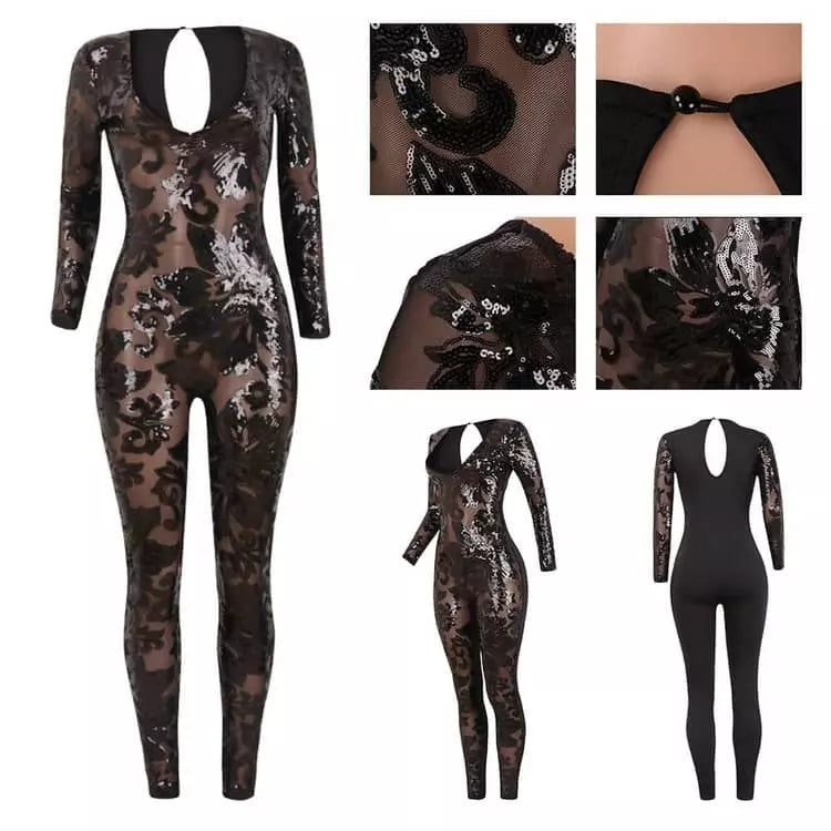 Tuta con perline e scollo a V profondo GlamVibe